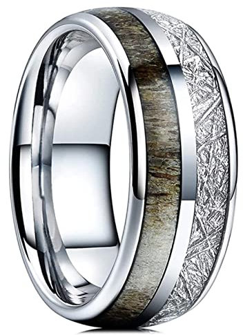 CHOUBAGUAI Fashion 8 mm Herren Schwarz Wolfram Wild Life Jagd Ring Holzeinlage Hirsch Familie Silhouette Stahlring Herren Ehering 7,Style29
