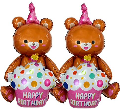 Bären Luftballon Teddy Bär Deko Bären Deko 2 Stück Happy Birthday Deko FolienBallon für Baby Dusche Dekorationen Kinder Geburtstag Junge Mädchen Party Deko Geburtstagsdeko(braun)
