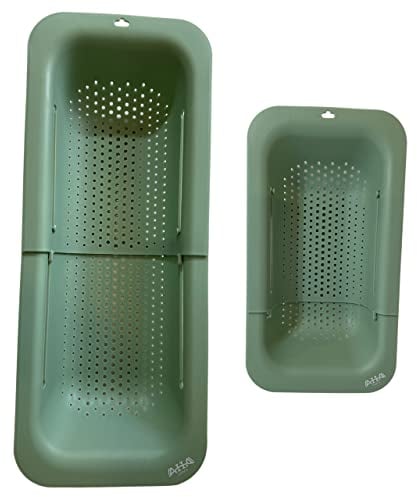 AHASON'S Over The Sink Colander Strainer Baske & Tea Strainer Free,Wash Vegetables and Fruits, Drain Cooked Pasta, Extendable Basket (Mint Green)