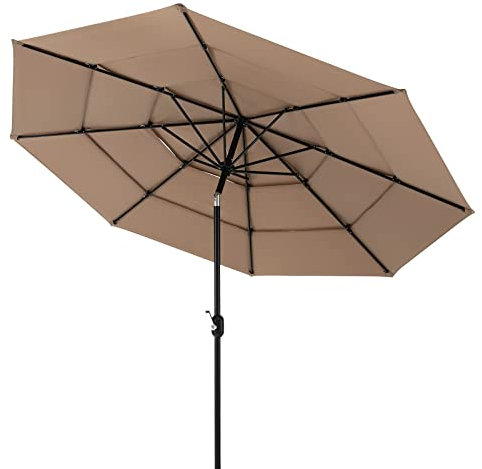 GOPLUS Parasol de Jardin 3 Niveaux Évents Doubles, 3M Inclinable Métal, 8 Baleines Solides (Brun)