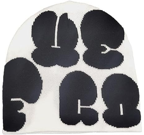 yolrdiw Unisex Beanie Y2k Brief Grafik Warme Strickmütze Winter Skull Cap, Weiß/Schwarz, Einheitsgr��e