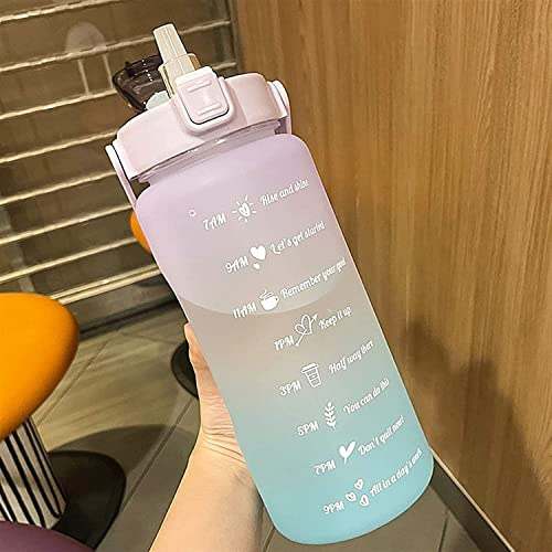 Portable Water bottle 2000Ml Super Large Capacity Bottle For Water Drinkware Flip Top Lid Straw Cup With Motivational Time Marker Sports Water Bottles (Color : Purple Blue, Size : 2000ml)