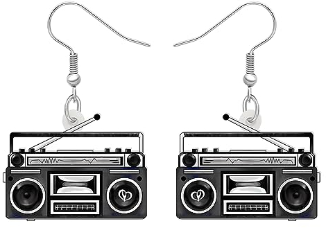 DALANE Acryl Fun Vintage Radio Kassette Ohrringe Retro Schmuck für Frauen Mädchen 80er 90er Jahre Nostalgie Geschenke (Schwarzes Radio)