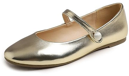 Feversole Women's Mary Jane Fashion,Scarpe Basse Classiche da Donna Décolleté Eleganti Mary Jane con Fibbia Morbida Scarpe da Ballo per Balletto per Donna Luce Glod 38