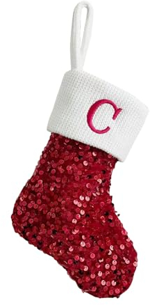 Tainrunse Exquisite bestickte Weihnachtsstrümpfe, luxuriöser Strumpf mit handgestrickten Buchstaben, einzigartiges glänzendes Design, große Größe, Rot O