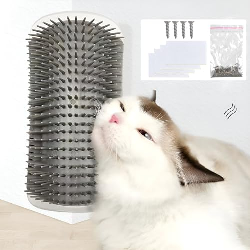 ZSMJAER Katzenbürste Wand Ecke,Katze Self Groomer,Haarpflege Kamm Haarentfernung Massage Bürste,Tierpflege-Ecke Pflegespielzeug,Eckmassagekamm für Langhaarige Kurzhaarkatzen (Grau)