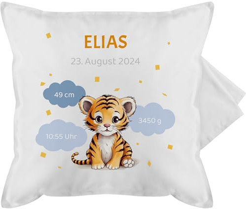 Kissenbezug - Geschenk personalisiert mit Geburtsdaten I Geschenke zur Geburt Daten - 50 x 50 cm - Weiß - Kissen Baby geburtskissen Geburtsgeschenk Namen, uhrzeit, kissenhülle personalisiertes