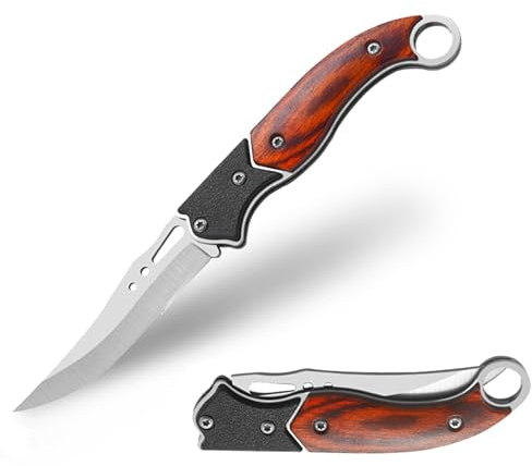 Navaja Pequeña Mango Madera. Cuchillo Plegable de Bolsillo o Llavero, Navajas Montaña, Campo, Caza, Pesca, Setas, Senderismo, Camping o en tu Caravana. (Modelo 2)