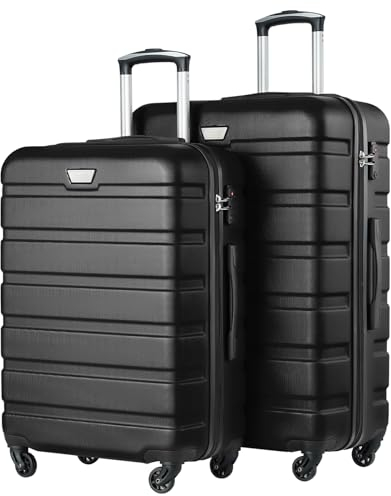 COOLIFE Koffer Premium Koffer Hartschalenkoffer Trolley Rollkoffer Reisekoffer Kofferset Handgepäck mit TSA-Schloss und 4 Rollen (Mondnacht schwarz, Set-2tlg(M + L))