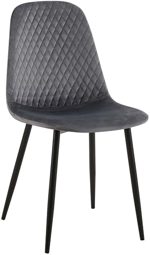 CLP Esszimmerstuhl Giverny gepolstert Samt, Stoffstuhl mit Ziernähten und Bodenschonern, Sessel belastbar bis 150 kg, Farbe:dunkelgrau, Material:Samt