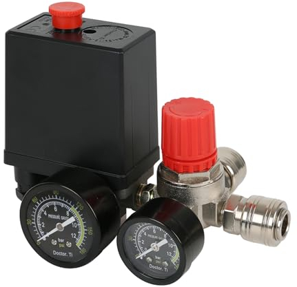 Pressostato compressore d'aria regolatore di pressione compressore con manometro interruttore pressostato compressore d'aria regolatore valvola di controllo (nero)