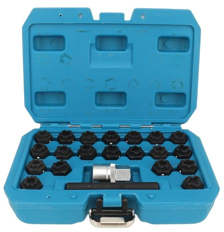 Strumento per la Rimozione dei Dadi, 22 Pezzi Kit di Strumenti per la Rimozione dei Dadi Dell'aletta di Bloccaggio della Ruota Antifurto Set di Estrattori per Bulloni Kit di