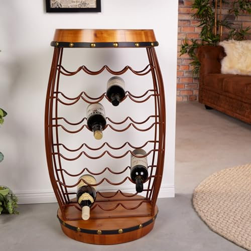Schauer Weinregal Fass 23 Flaschen aus lackiertem Pinienholz | Weinständer Regal & Weinfass Bar 80 cm braun Gold stehend Keller Küche Wohnzimmer Flaschenregal