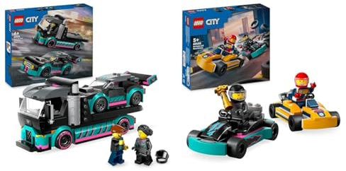 LEGO City Race Car and Car Carrier Truck Toy, Vehicle and Transporter Building Set & City Go-Karts and Race Drivers, Racing Vehicle Toy Playset for 5 Plus Year Old Boys