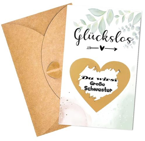 ZELAITE Schwangerschaft verkünden Große Schwester mit Rubbelkarten, Rubbelkarte Du wirst Große Schwester mit Kuvert, Überraschung Geschenke für die Familie zum Schwangerschaft verkünden (PaPa)