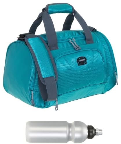 Sporttasche klein Damen Herren Kinder Trainer Small 42 cm 18 L Reisetasche Sport Reise Gymbag Arbeit Fitness Schule Gym Bag Tasche 1242 + Trinkflasche (Petrol Türkis (türkis))