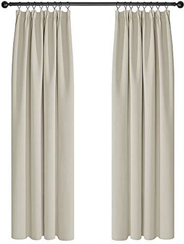 Deconovo Home Decorative Light Beige Pencil Pleat Curtains, Thermal Insulated Curtains for Bedroom, Super Soft Blackout Curtains, 90 x 108 Inch, One Pair