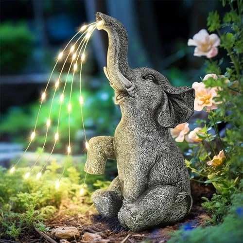 EHOTER Elefant Solar Statue LED Lichterkette Gartendeko Wetterfest Elefant Außen Gartenfiguren Deko Tiere Laterne Solarlampe Gartendekoration für Balkon Terrasse Teich Hof Frauen Herren Geschenk (A)