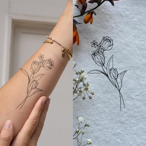 Große Tulpe - Inkster Tattoo | vegane & wasserfeste Temporäre Tattoos für Erwachsene - EU-Kosmetikzertifizierte Farbe - revolutionäres 2 Wochen Tattoo | Premium Klebetattoos