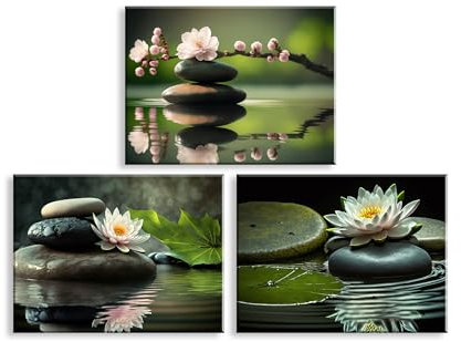 PIY PAINTING Stampe su tela fiore di pesco e loto, Quadro su tela Fiore, Quadri Moderni Foto Decorazione Murale per Camera da letto Ingresso Galleria Scala a muro 40x30cm, Set di 3, Cornice Interna
