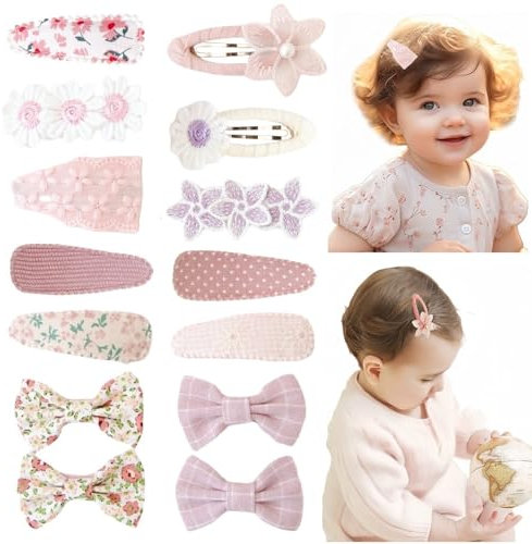 KAQILE Lot de 14 barrettes à cheveux en coton et lin pour filles - Motif marguerite - Rose