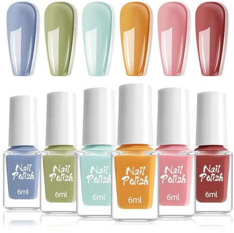 DMQ Pastel Gel Nail Polish - 6 Color Spring Summer Nail Varnish Set - Candy Macaroon, Quick Dry, DIY Salon Manicure Kit