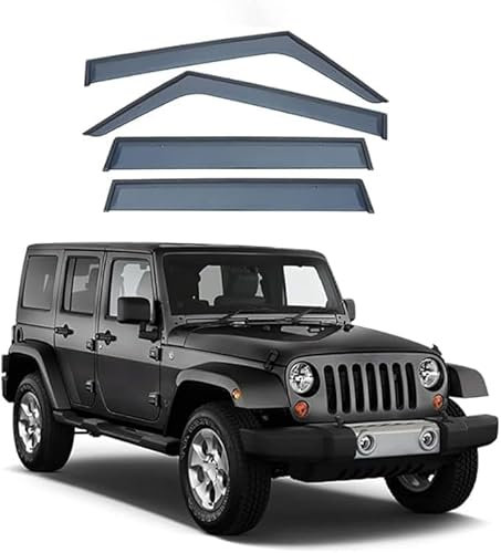 AnJWen Windabweiser für Jeep Wrangler JK 2010-2017,Autofenster Regenschutz, Regenabweiser, Integrierte Deflektoren,4 Stück