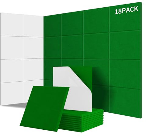 Sonuvia 18 Stück Quadratische Akustikplatten selbstklebend,Abdeckung 1.62㎡,Schallschutz & Schalldämmung für Wände & Türen – 230kg/m³,NRC 0.95,100% Polyester, Ideal für Schallschutz Wand, Smaragdgrün