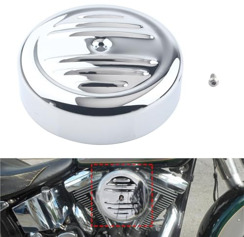 FINMOKAL Luftreiniger-Abdeckung, Chrom, runde Streifen, 20,3 cm, kompatibel mit Harley Softail Fat Boy FLST FXST 2011–2017 Sportster 1200 V 883 XL 2012-UP