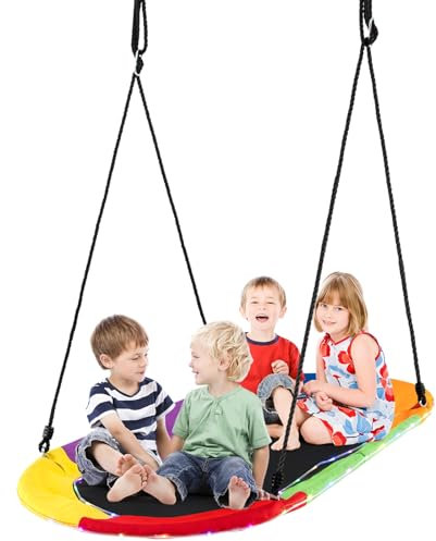 Maxmass Kids Nest Swing Seat, Height Adjustable Hanging Tree Swing Chair with Handles, Toddlers Surfing Swing Lounger Hammock for Indoor, Garden, Park (Colorful, 150 x 81 cm)