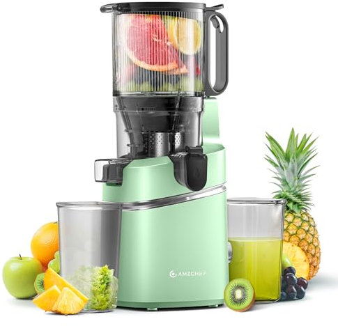 AMZCHEF Extracteur de jus automatique Vos mains libres, Ouverture de 135 mm et capacité de 1,8 L Extracteur de jus de fruits et légumes entiers, Extracteur jus lent de 250W avec triple filtre - Vert