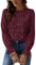CUPSHE Women's Long Sleeve Blouse Made of Broderie Anglaise, with Floral Pattern, Elegant Round Neck, Women’s Top with Puff Sleeves, claret, M