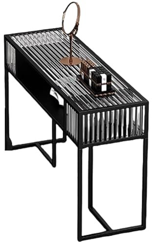 TT-YEC Mesa De Manicura Profesional con Tapa De Cristal, Mesa De Manicura con Estructura De Metal para Técnicos, Estación De Salón De Uñas Contemporánea, Color Negro,L80cm