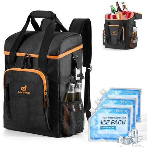 Odoland Kühlrucksack mit 3 Kühlakkus, 30 can Thermo Kühltasche Wasserdicht Rucksack zum Kühl mit Flaschenöffner für Camping, Picknick, BBQs, Strand, Reise, Ausflügen, Einkaufen