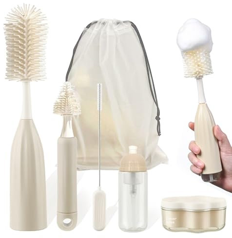 auvstar Flaschenbürste Baby,3 in 1 Silikon Babyflaschenbürste,Baby Bottle Cleaning Kit,360° Reinigung ohne Sackgassen,Geeignet zum Reinigen von Babyschnullern, Flaschen und Schläuchen