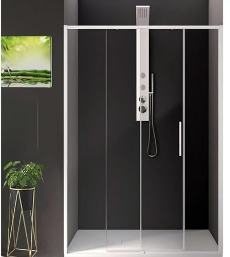 IMPALLI Box Doccia H200 Cm Estensibile 157-160 Cm Cabina Doccia A Nicchia Anta Scorrevole Chiusura Magnetica Cristallo Temperato 6 Mm Trasparente Doppia Clip Sgancio (BIANCO OPACO 160)