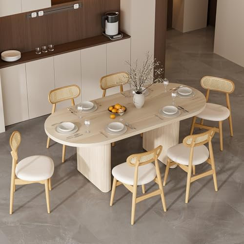 Homary Ausziehbarer Ovaler Esstisch, Japanischer Stil Esstisch Aus Holz, Ausziehbar 160-200 cm, MDF Tischplatte, Massivholzgestell, Sitzplätze Für 4-6 Personen