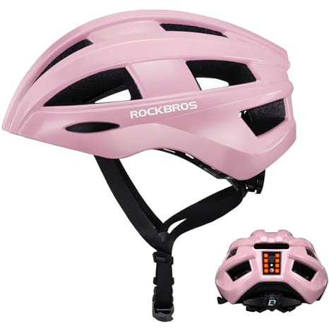 ROCKBROS Casco Bici Uomo Donna, Casco da Bicicletta con Luce di LED 3 Modalità Ricaricabile Antiurto Traspirante per MTB Ciclismo Corsa, Taglia Regolabile 55-60 cm, Rosa