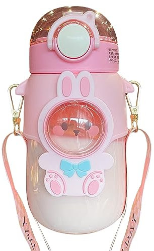 Botella de agua portátil estética, botella de agua de gran capacidad con pajilla, botella de agua con correa