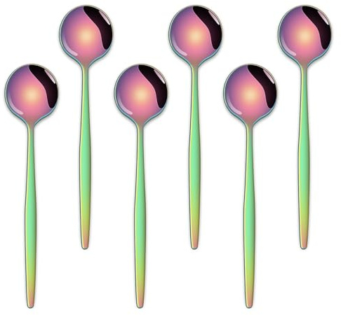 5.1 Inch Coffee & Tea Spoons Set,6 Pieces Rainbow Stainless Steel Espresso Spoon,Cute Small Spoons for Dessert Coffee