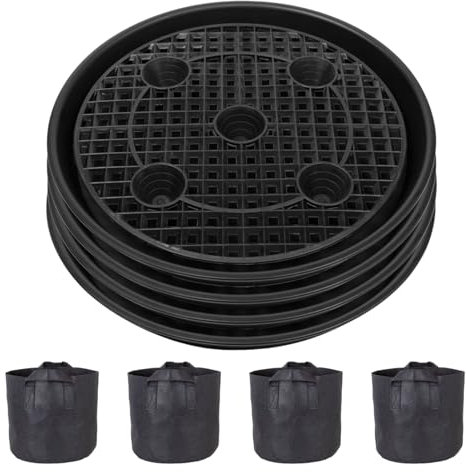 Generisch 4 STK Drainagegitter, Blumentopf Mesh Pads 35cm mit 4 STK Pflanzbeutel, Gitter Rund Blumentopf für Lnnen-Balkon Outdoor Garten
