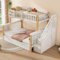 Kebnor Litera para niños, cama doble multifuncional con cesta de almacenamiento, con cajón, armario de escalera, sin colchón, color blanco + natural