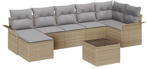vidaXL 5-teiliges Garten-Sofa-Set mit Kissen in Beige und Hellgrau – modulare Outdoor-Sitzmöbel für Terrasse, Balkon, Lounge und Garten zum Entspannen