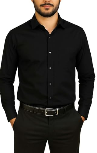 Bahob® Men's Formal Dress Shirt Long Sleeve Mens Dress Shirt 100% Cotton Business Wedding Work Causal Button Down Shirts for Men with Pocket S-3XL (Medium, MDS-163-B)