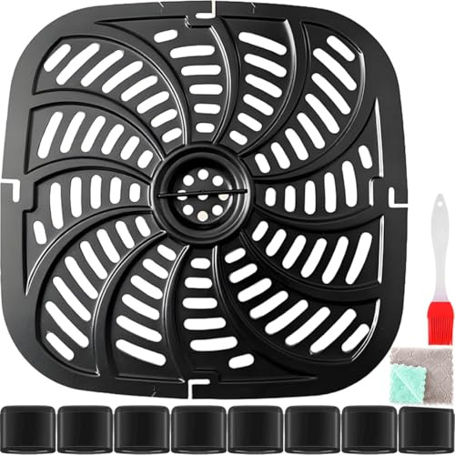 EATBALE Poêle à griller Friteuse à air pour Chefman 8 QT XL Pièces de rechange Plaque de cuisson Pare-chocs en caoutchouc Plateau antiadhésif Grille Acier inoxydable Friteuse à air Kit d'accessoires