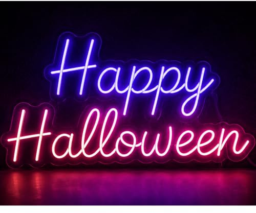 Sweet Dream Code Happy Halloween Luz Neón LED 50 x 25 cm | Cartel Luminoso para Decoración de Halloween | Letrero Neón para Pared, Salón, Dormitorio, Fiesta, Eventos y Hogar