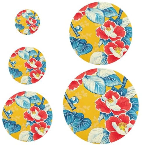 Yellow Red Flowers Big 5 Pcs bowl covers elastic reusable reusable in 5 Size Food Storage Bowl Covers for Proofing Food Fruits Leftover