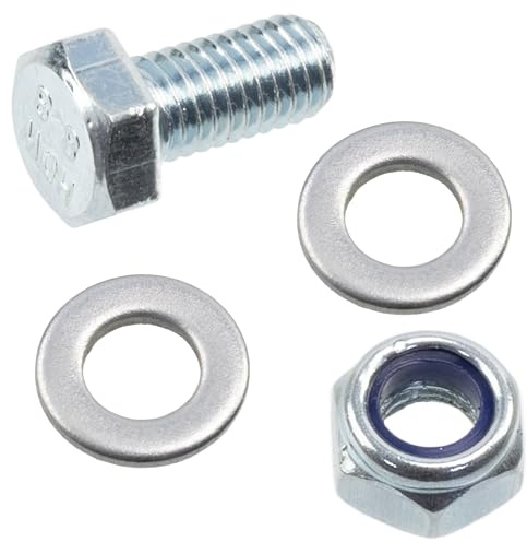 AERZETIX - Juego de 25 tornillos de cabeza hexagonal M5x10 mm + 50 arandelas + 25 tuercas hexagonales autoblocantes M5 | para bricolaje y fijación ligera | en acero