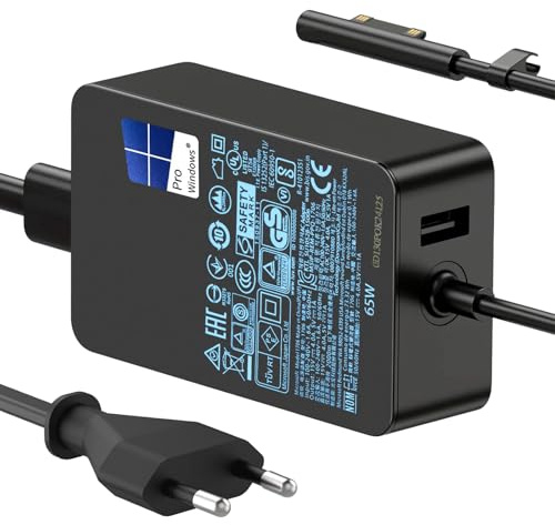 65W Surface Ladekabel Microsoft Surface Ladegerät Netzteil Kompatibel für Surface Pro 11/10/9/8/7+/7/6/5/4/3/X, Windows Surface Laptop 7/6/5/4/3/2 Studio i5, Surface Go 4/3/2 Tablet,Surface Book 3/2/1