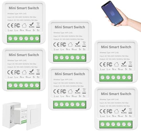 6 pezzi modulo interruttore luce intelligente a 2 vie, interruttore Wi-Fi Smart Life, mini interruttore Wi-Fi fai da te compatibile con app Tuya, Alexa e Google Home, conduttore neutro richiesto, si
